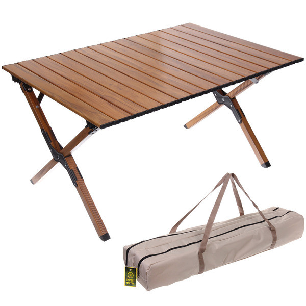 Стол кемпинговый складной 86*58*44 см, цвет: светлое дерево, каркас алюминий